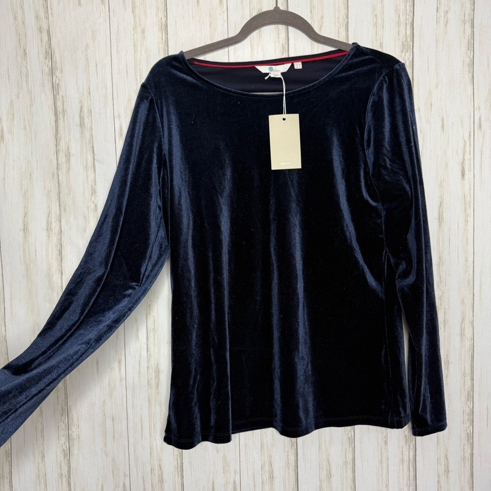 Anthropologie Boden NWT 90s crushed Blue Velvet Top